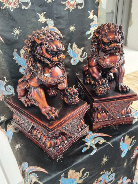Paire de lions gardiens Feng Shui Fu Foo – Grandes statues décoratives 46 cm