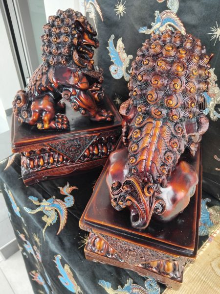 Paire de lions gardiens Feng Shui Fu Foo – Grandes statues décoratives 46 cm