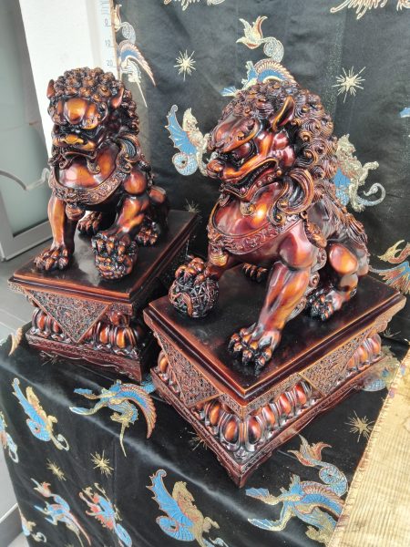 Paire de lions gardiens Feng Shui Fu Foo – Grandes statues décoratives 46 cm