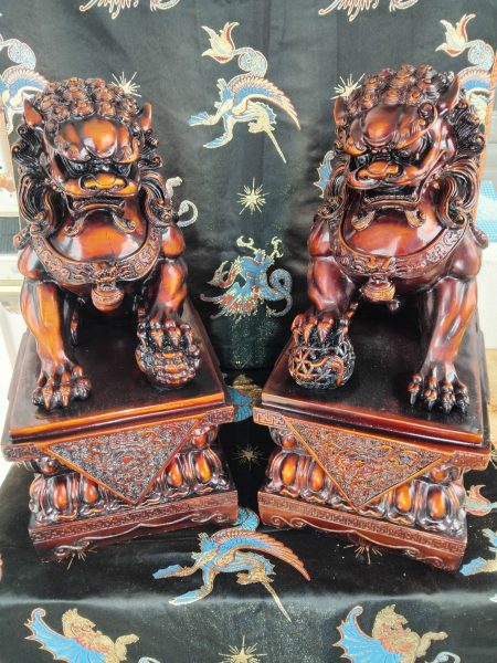Paire de lions gardiens Feng Shui Fu Foo – Grandes statues décoratives 46 cm