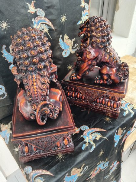 Paire de lions gardiens Feng Shui Fu Foo – Grandes statues décoratives 46 cm