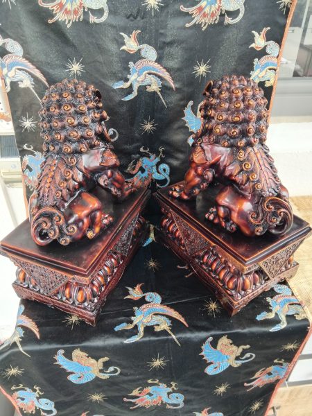 Paire de lions gardiens Feng Shui Fu Foo – Grandes statues décoratives 46 cm