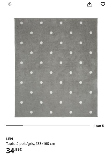 Tapis IKEA gris pois blancs neuf