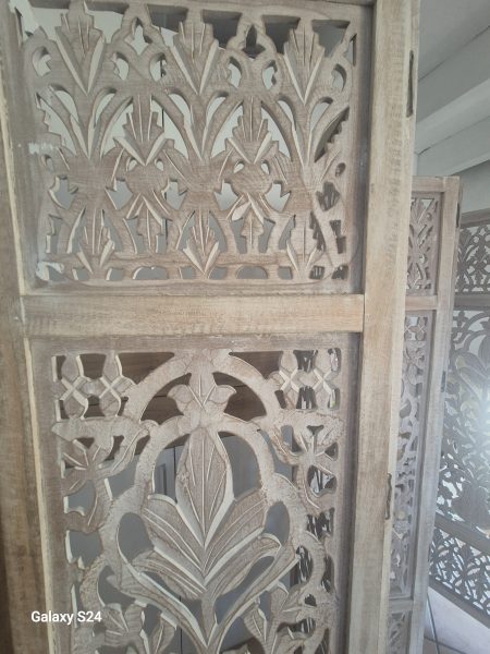 Paravent Bois 5 Panneaux avec Motif Fait Main