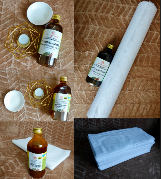Set de massage huiles Ayurveda & draps / accessoires