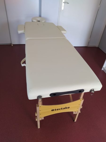 Table de massage pliante TecTake beige comme neuve + accessoires