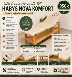 Table de soin haut de gamme HABYS NOVA KOMFORT – 3 segments – 950 € ✨